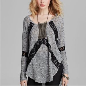 Free People Flying V Hacci Sweater in Grey/Black Combo